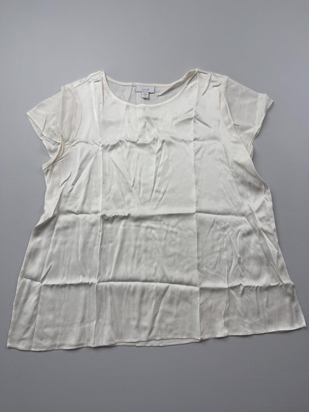 Pure Jill Blouse Womens S Petite White Scoop Neck Short Sleeve Tunic Top Basic